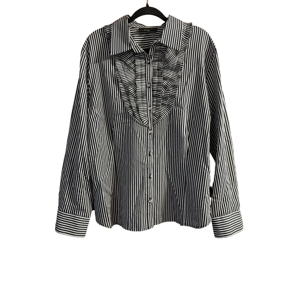 Jones New York Women's Plus Size Black White Striped Button Down Blouse Size 3X